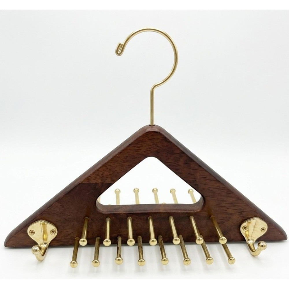 Neck Tie and Belt Organizer Hanger, Dark Wood / Gold Tone, Scarf Organizer